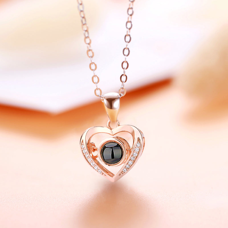Personalized Heart Photo Necklace,Photo Projection Pendant Heart Necklace With I Love You In 100 Languages - Oarse