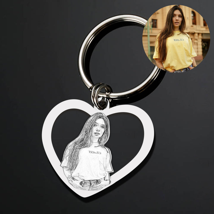 Sterling Silver Heart Memorial Keychain With Picture Engraved - Oarse