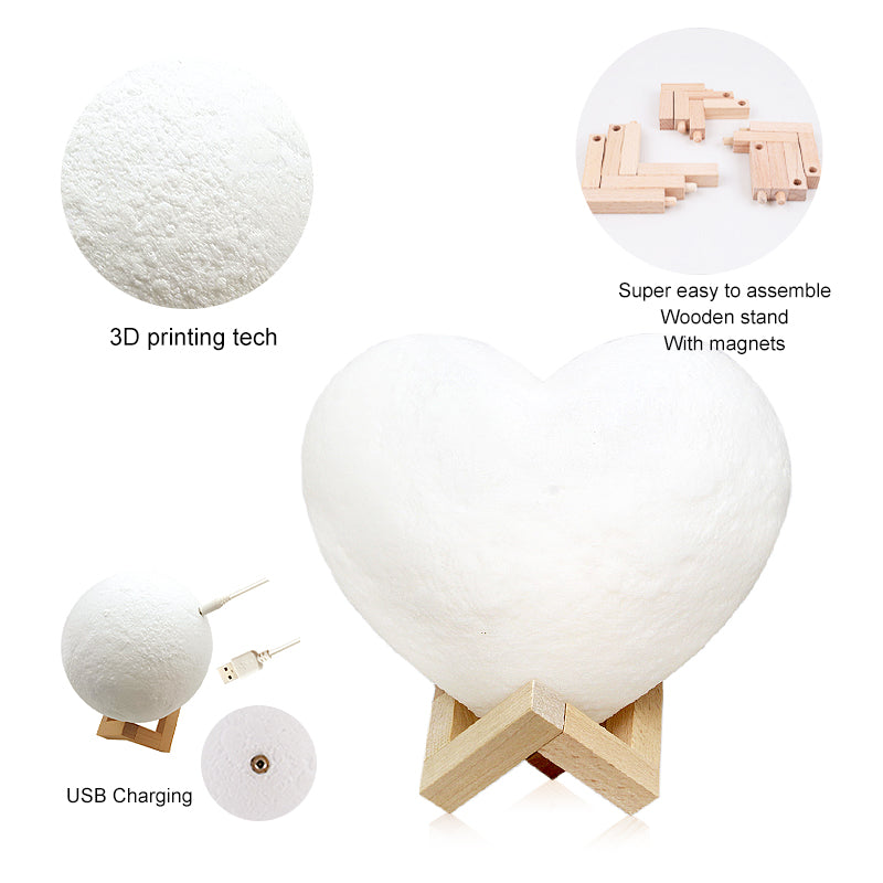 Customized Pet Photo Heart Shaped Moon Lamp - Oarse