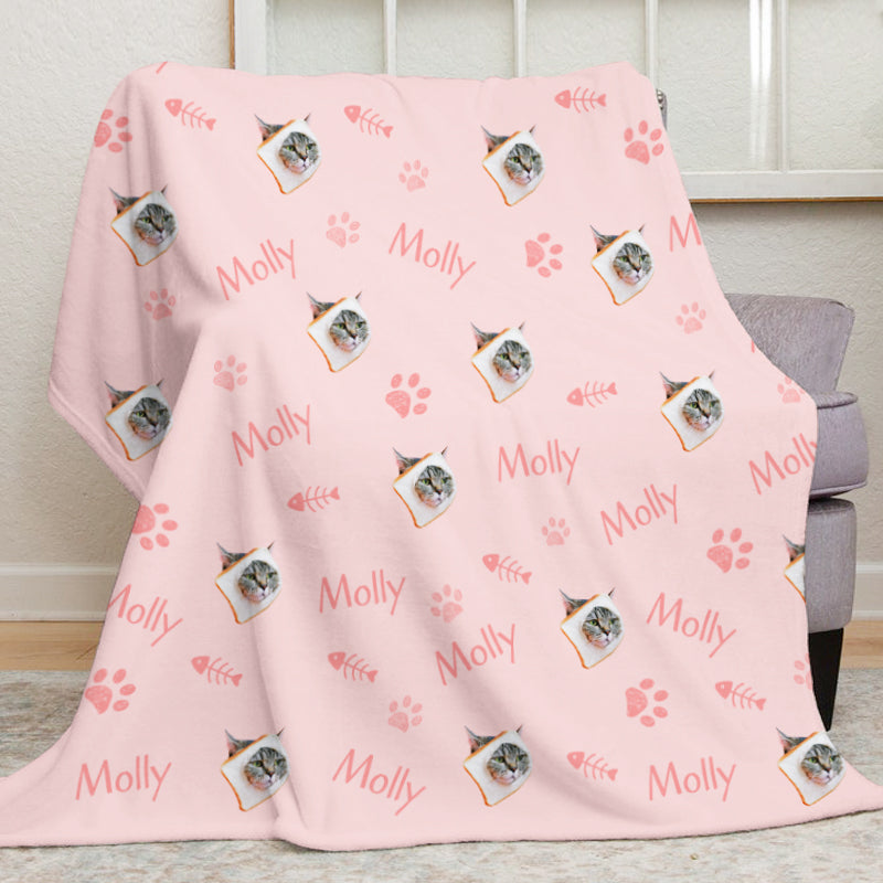 Custom Pet Face Blanket with Picture and Name Personalized Paw Print Dog Blanket for Dog Owner - OARSE