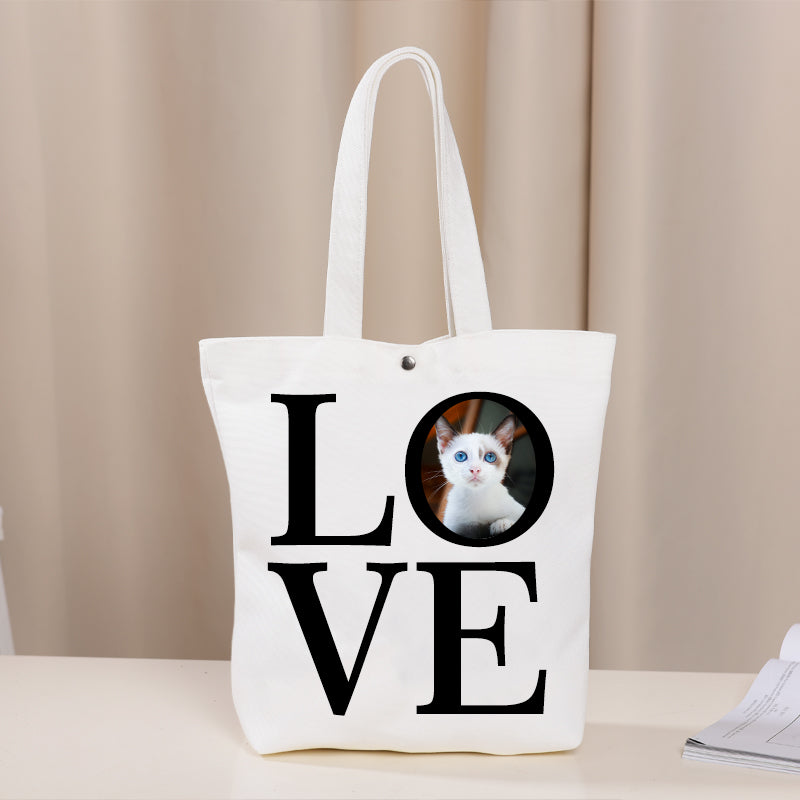 Custom LOVE Pet Photo Canvas Tote Bag - Oarse
