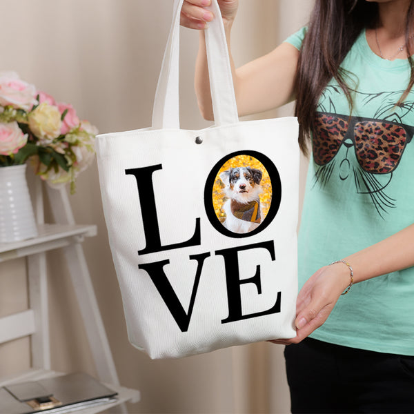 Custom  LOVE Pet Photo Canvas Tote Bag - Oarse