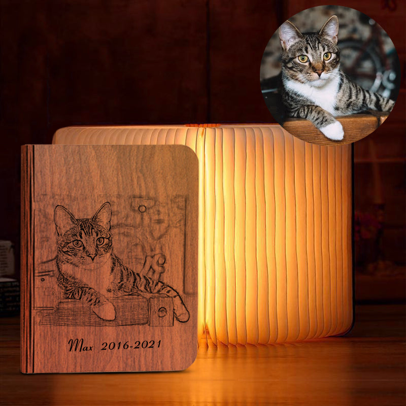 Custom Pet Memorial Wooden Book Lamp - Oarse
