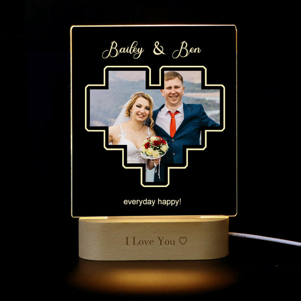 Heart Personalized Picture Light, Picture Lamp Gift For Couples - Oarse