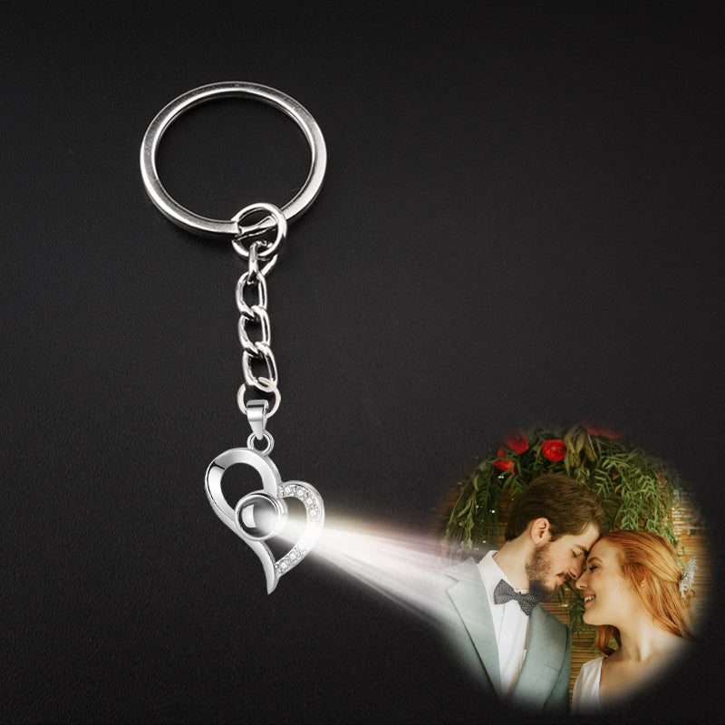 Side Heart Shaped Keychain Photo Projection Keychain For Couple - Oarse