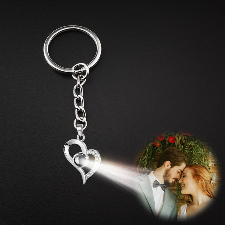 Side Heart Shaped Keychain Photo Projection Keychain For Couple - Oarse