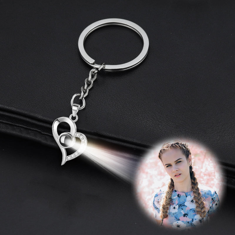 Side Heart Shaped Keychain Photo Projection Keychain For Couple - Oarse