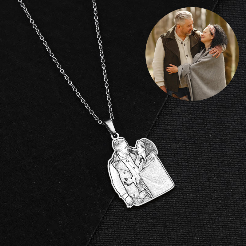 Sterling Silver Personalized Necklace Photo Engraved Portrait Necklace For Couple - Oarse