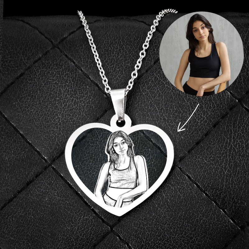 Custom Engraved Picture Necklace Sterling Silver Heart Necklace For Couples - Oarse