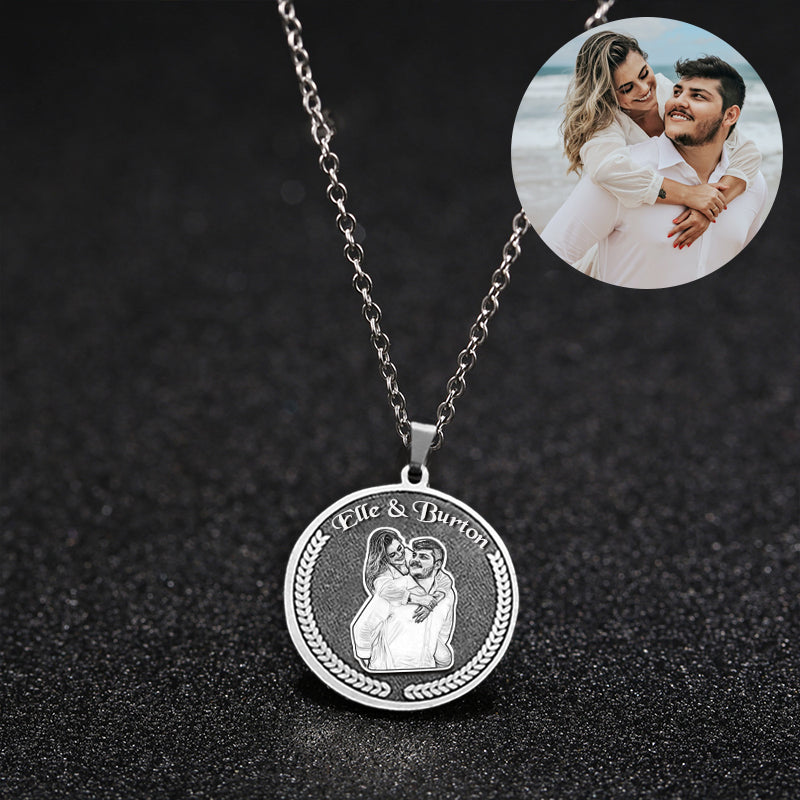 3D Picture Necklace Photo Medallions Custom Engraved Jewelry For Her Him - Oarse