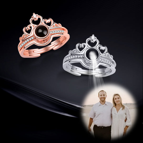 Heart And Crown Photo Projection Ring, Sterling Silver Photo Ring With Picture Projection - Oarse