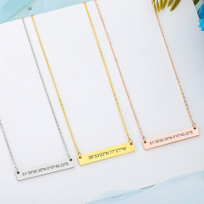 Personalized Bar Coordinate Necklace Longitude And Latitude Necklace Long Distance Necklace - Oarse