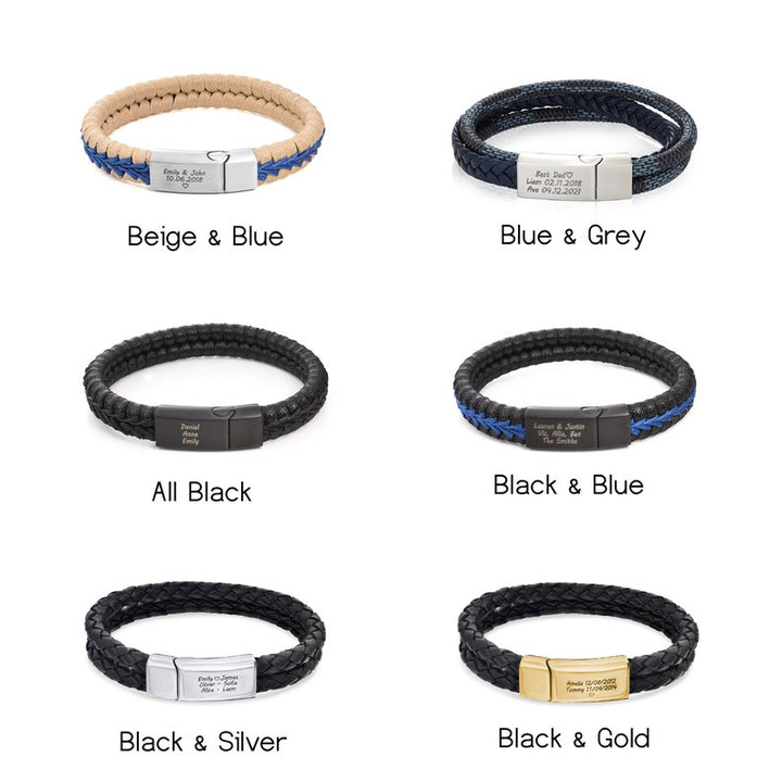 Custom Name Bracelets, Mens Leather Bracelet Engraved - Oarse