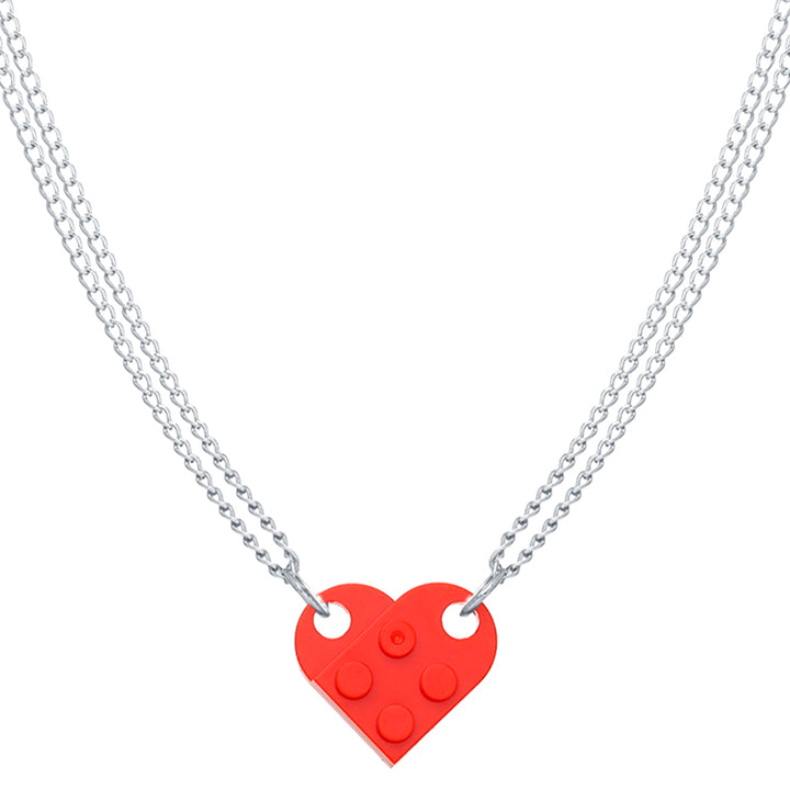 Best Friend Heart Necklace With Lego Elements, Two Piece Heart Necklace For Couples - Oarse