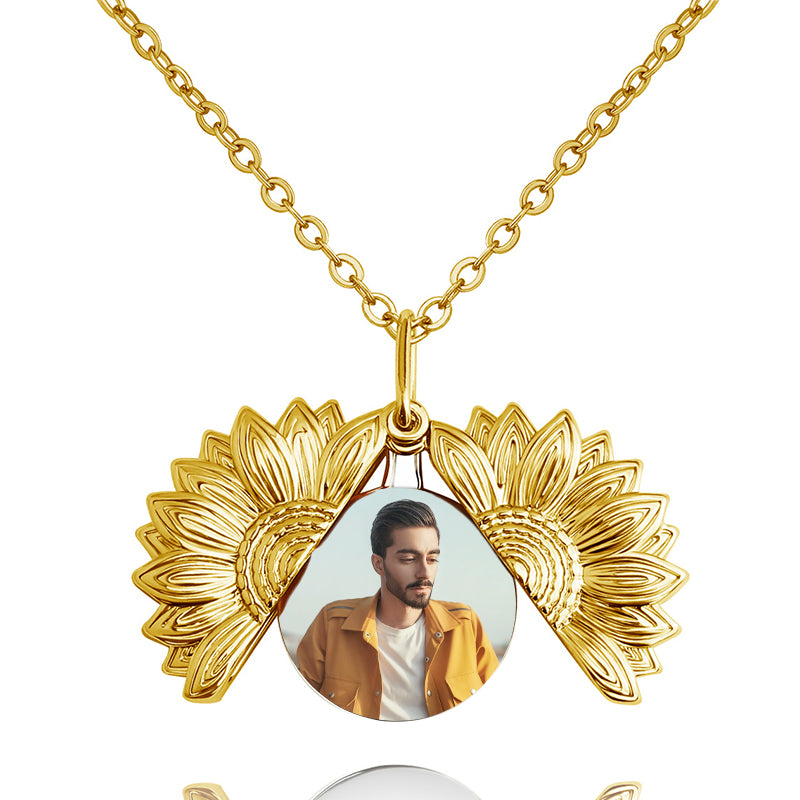 Sunflower Photo Locket Sliding Locket Necklace - Oarse