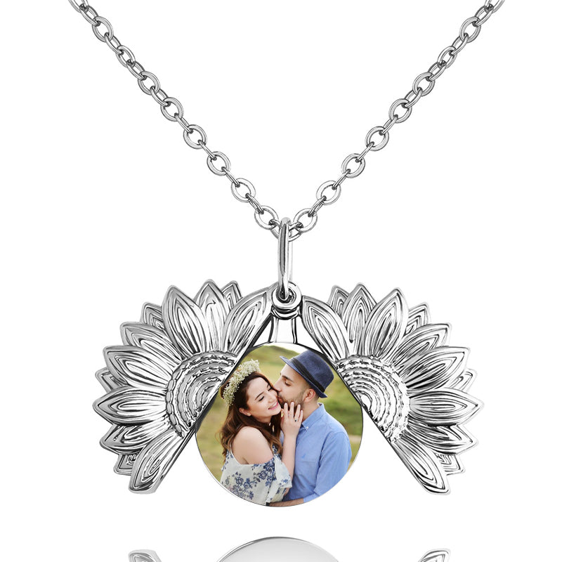 Sunflower Photo Locket Sliding Locket Necklace - Oarse