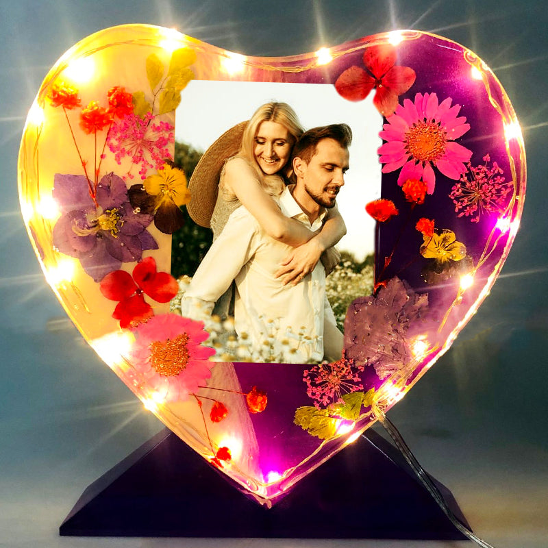 Custom Photo Led Rose Lamp, Epoxy Resin And Dried Flowers Night Lamp - Oarse