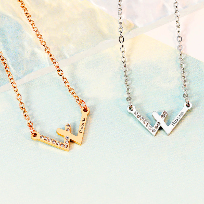 W-shaped Diamonds Handwriting Engraved Necklace, Personalized Engraved Necklace - OARSE