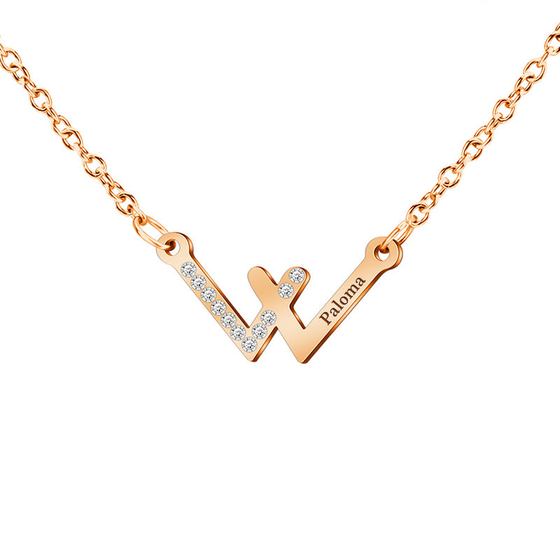 W-shaped Diamonds Handwriting Engraved Necklace, Personalized Engraved Necklace - OARSE