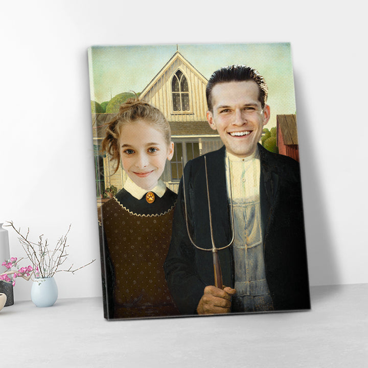 Custom American Gothic Funny Canvas for Couples, Pet and Pet Owner, Pet Couples - Oarse