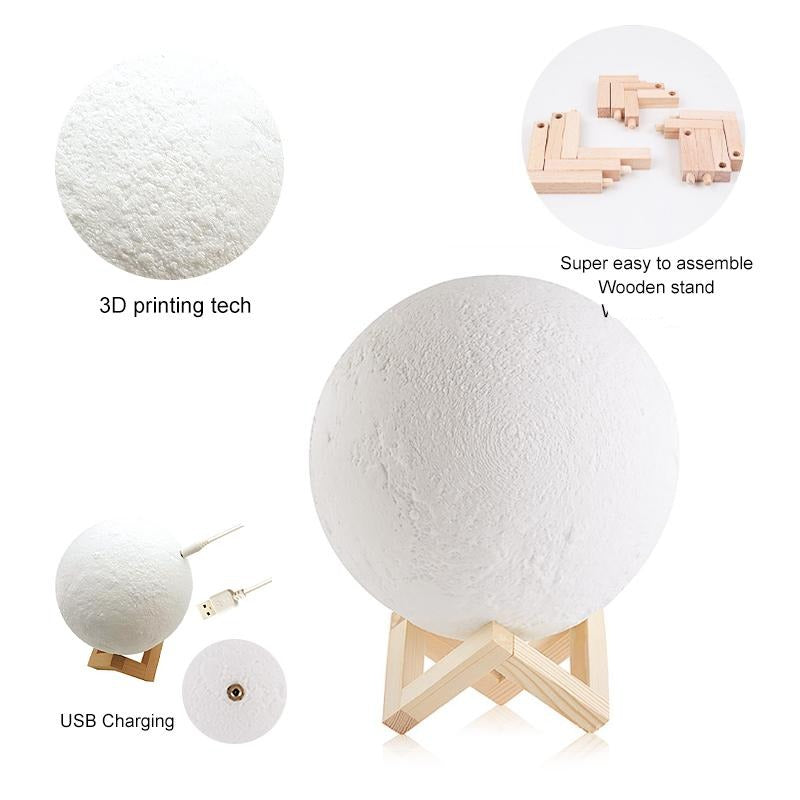 Custom Pet Photo 3D Moon Lamp 16 Colors - Oarse