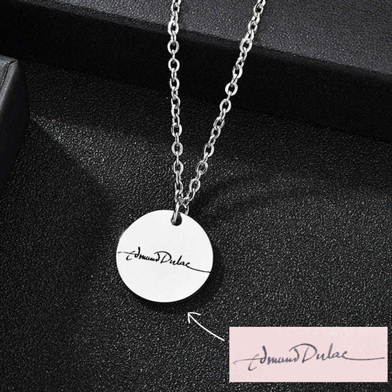 Custom Handwriting Signature Necklace, Personalized Disc Necklace Thumbprint Necklace - Oarse