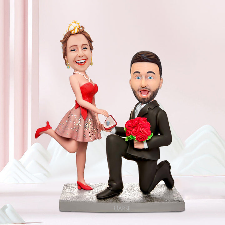 Custom Proposing Marriage Couple Bobbleheads, Personalized Bobblehead Couple - OARSE