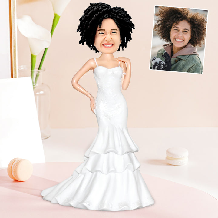 White Dress Bride Custom Wedding Bobbleheads - OARSE