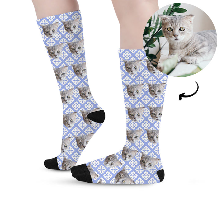 Custom Socks with Pet Photo Personalized Dog Plaid Socks of Your Pet Face - OARSE