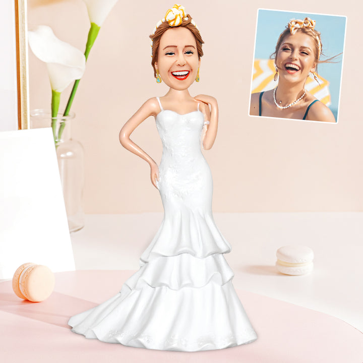White Dress Bride Custom Wedding Bobbleheads - OARSE