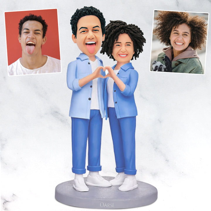 Personalized Bobblehead Couple Hands in Heart Pose, Custom Bobblehead From Photo - OARSE