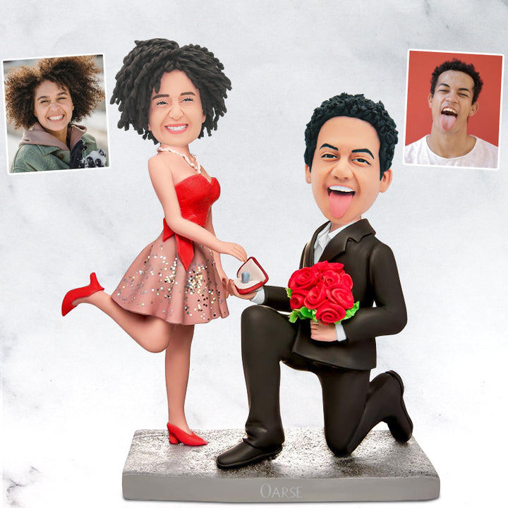 Custom Proposing Marriage Couple Bobbleheads, Personalized Bobblehead Couple - OARSE