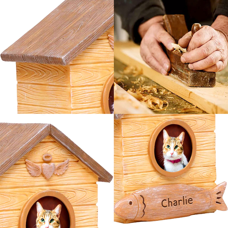 Custom Cat Cremation Urn with Photo Frame Personalized Pet Loss Memorial Gift - OARSE