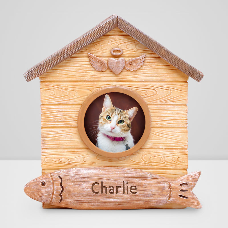 Custom Cat Cremation Urn with Photo Frame Personalized Pet Loss Memorial Gift - OARSE