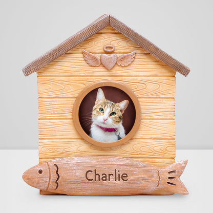Custom Cat Cremation Urn with Photo Frame Personalized Pet Loss Memorial Gift - OARSE