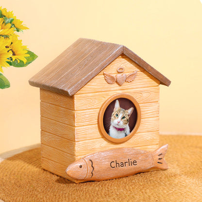 Custom Cat Cremation Urn with Photo Frame Personalized Pet Loss Memorial Gift - OARSE
