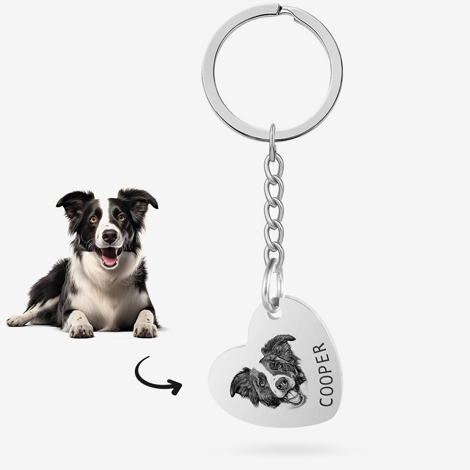 Custom Heart Pet Portrait Keychain with Name Engraved - OARSE