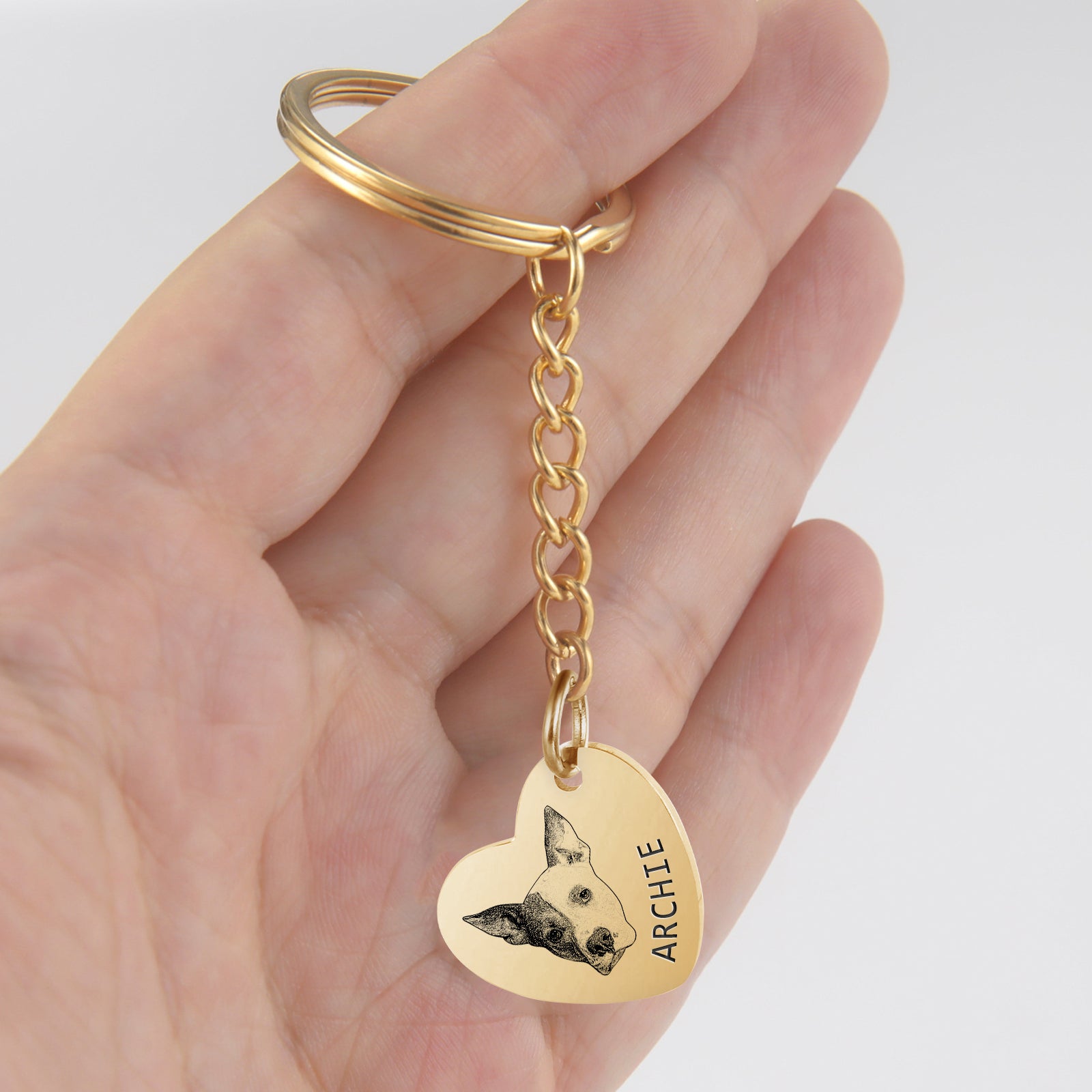 Custom Heart Pet Portrait Keychain with Name Engraved - OARSE