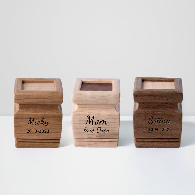 Custom Pet Cremation Urns Box with Name Personalized Solid Wood Square Keepsake Urn - OARSE