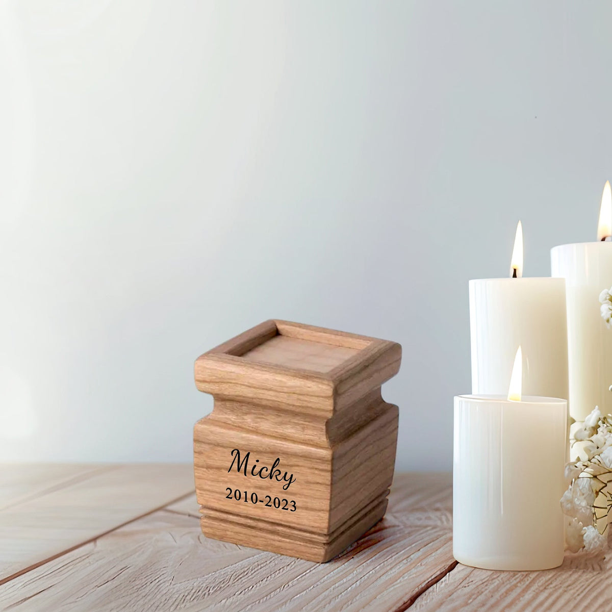 Custom Pet Cremation Urns Box with Name Personalized Solid Wood Square Keepsake Urn - OARSE