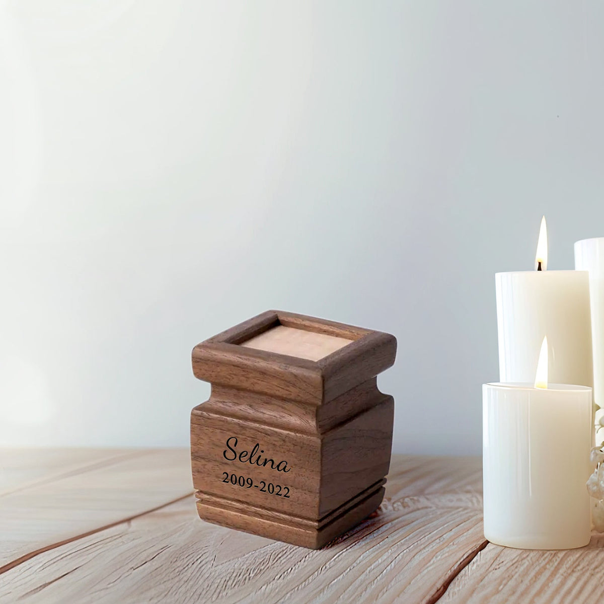 Custom Pet Cremation Urns Box with Name Personalized Solid Wood Square Keepsake Urn - OARSE