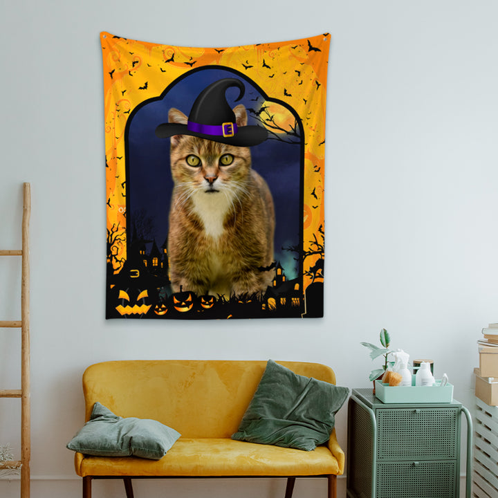 Custom Pet Halloween Tapestry from Photo Personalized Picture Tapestry Wall Hanging - OARSE