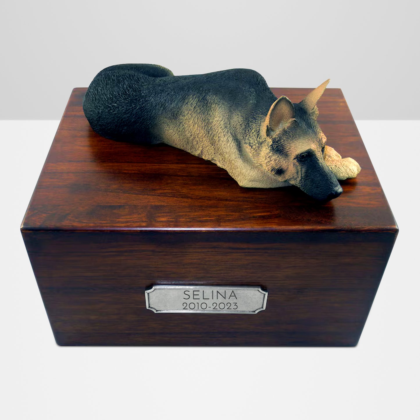 Custom Wooden Dog Cremation Boxes with Name Plate for German Shepherd - OARSE