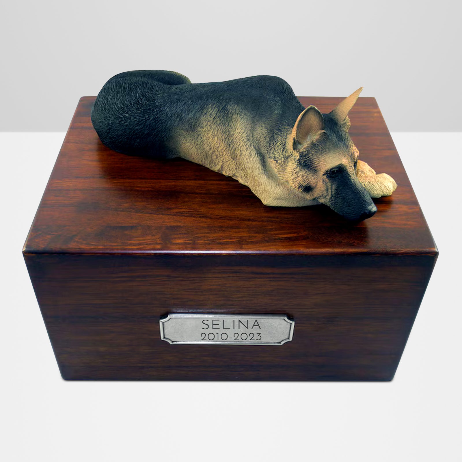 Custom Wooden Dog Cremation Boxes with Name Plate for German Shepherd - OARSE
