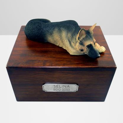 Custom Wooden Dog Cremation Boxes with Name Plate for German Shepherd - OARSE
