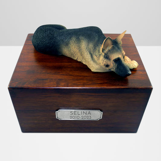Custom Wooden Dog Cremation Boxes with Name Plate for German Shepherd - OARSE