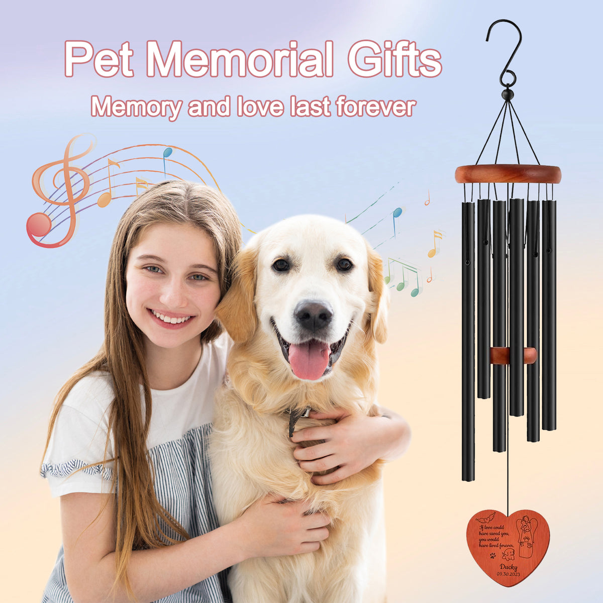 Custom Dog Remembrance Wind Chimes with Name Personalized Pet Sympathy Gift - OARSE