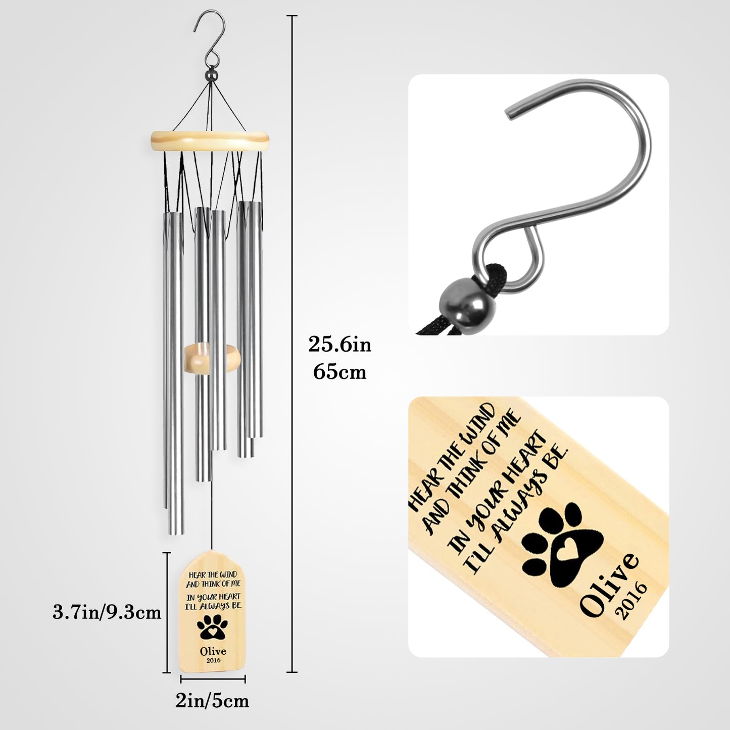Custom Engraved Wind Chime with Name Personalized Pet Memorial Gift for Loss of Dog - OARSE