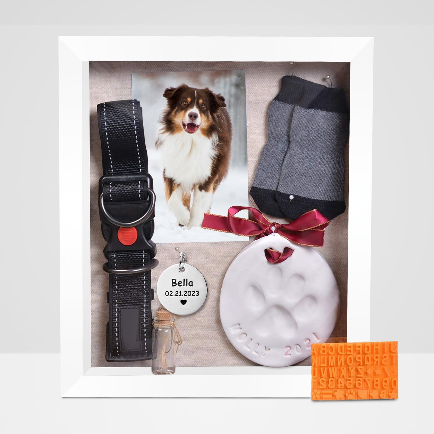Custom Pet Memorial Box Personalized Dog Remembrance Shadow Box with Clay Paw Print - OARSE