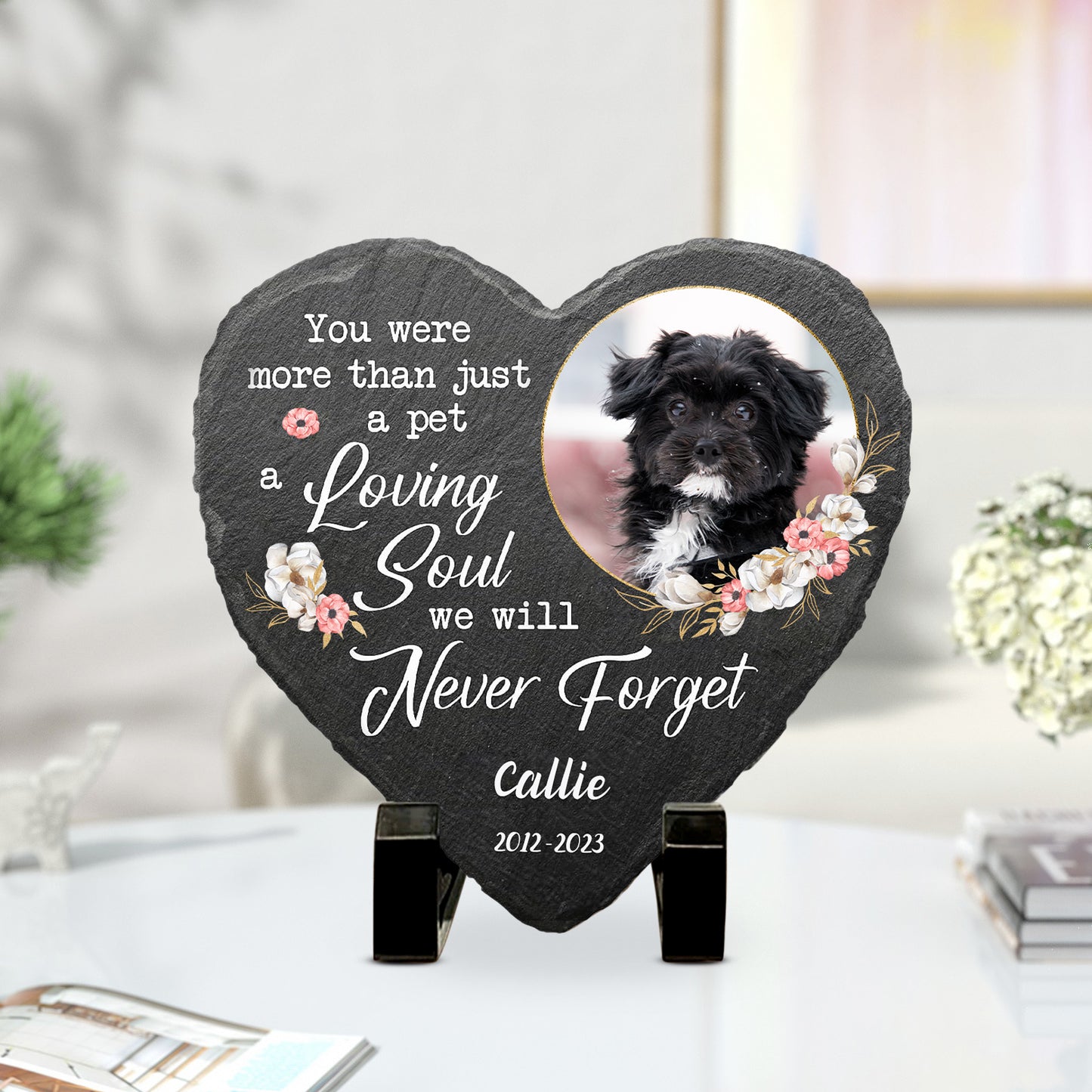 Custom Pet Memorial Stone with Photo Personalized Heart Shaped Garden Stones - OARSE